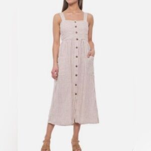 Artisan NY | 100% Linen Pink & White Pinstripe Midi Dress | Size 4